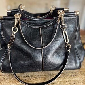 Coach Black Leather Shoulder Bag with Gold Hardware